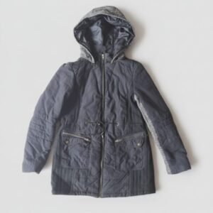 Girls' Quilted Winter Parka - Navy & Grey Hooded Jacket