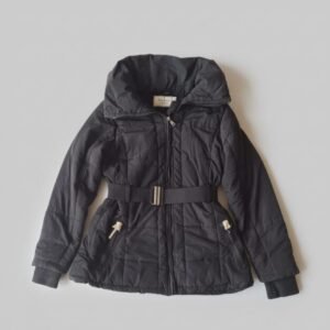 Classic Black Quilted Winter Jacket with Belt