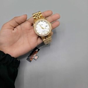 Gold Rolex Watch for Men – Luxury Golden Stainless Steel Designer Wrist Watch with Diamond Style Dial & Premium Bracelet